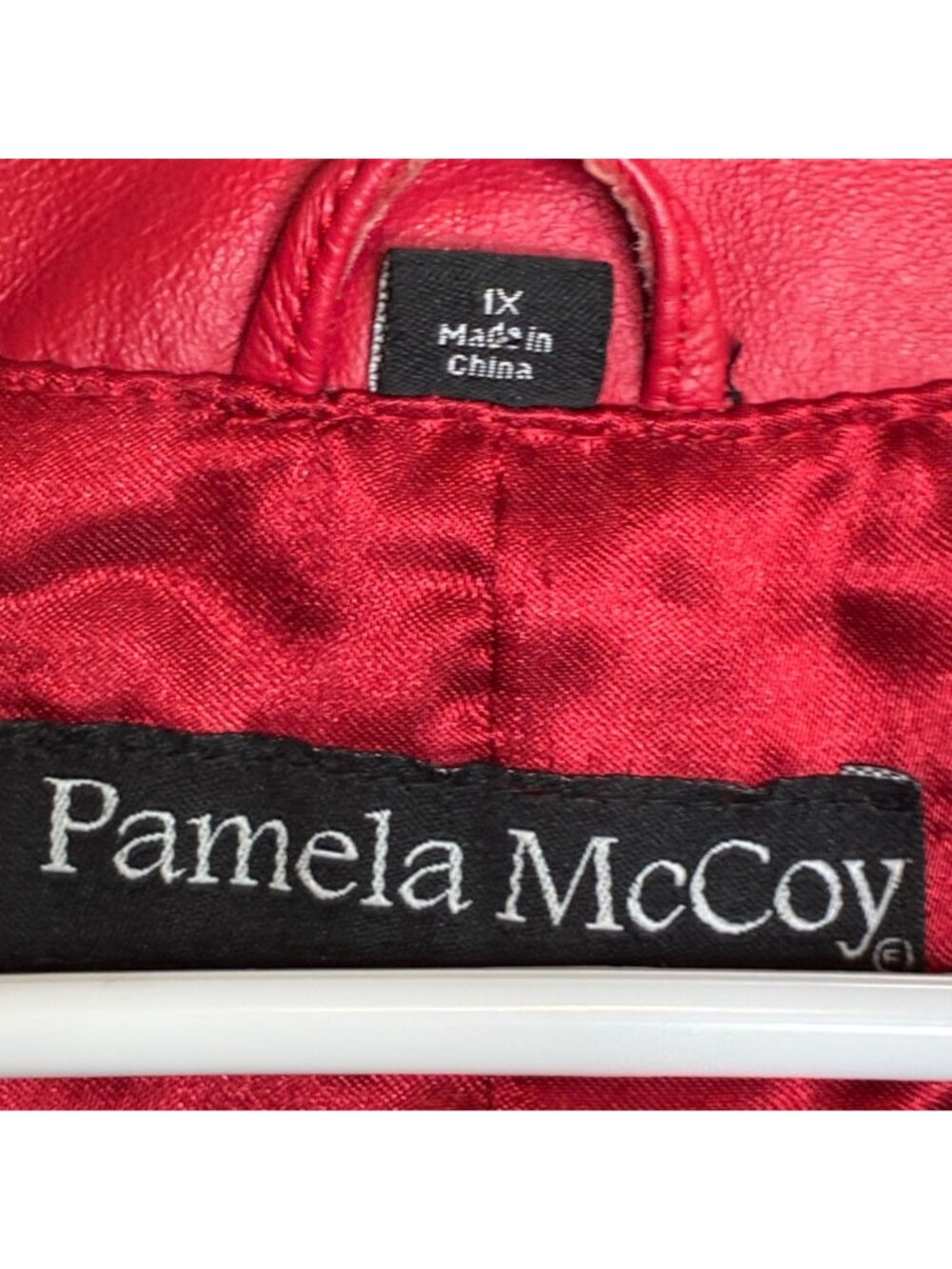 Pamela McCoy Red Genuine Leather Jacket With White Embroidered Details Size 1X - Picture 4 of 13